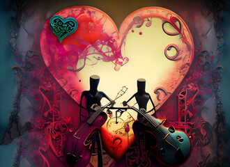 Gothic colorful background with music and love