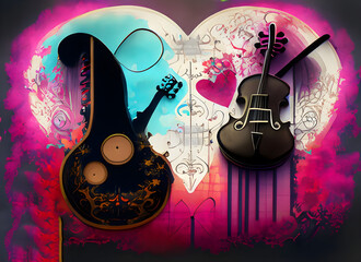 Gothic colorful background with music and love
