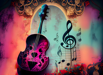 Gothic colorful background with music and love