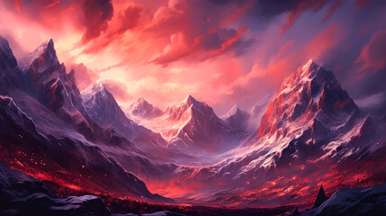 Fototapeta na wymiar Mountains landscape, background, colorful, painting. Generative AI