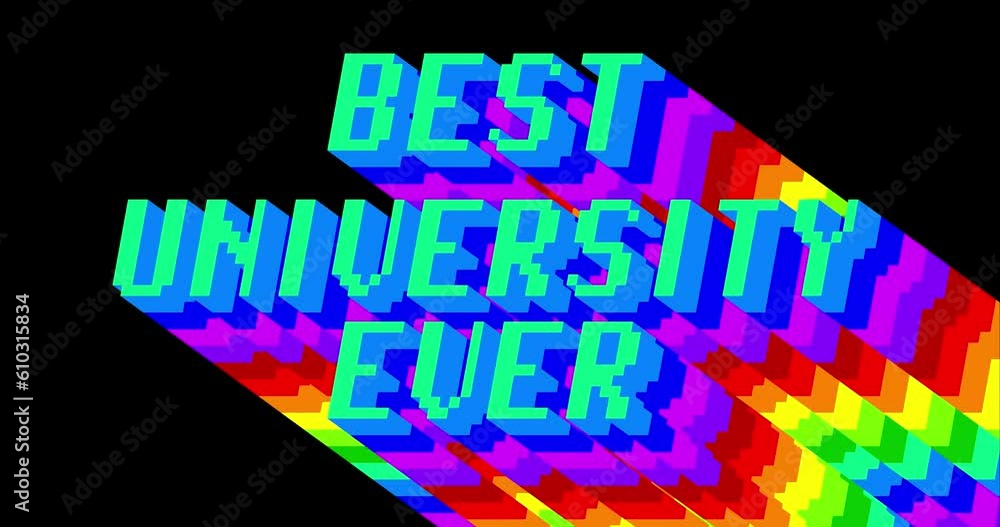 Poster best university ever. 4k animated word with long layered multicolored shadow with the colors of a ra