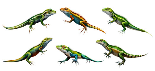 Obraz premium Watercolor lizard set. Generative Ai