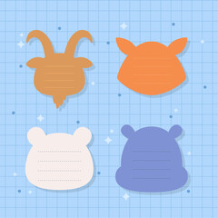 Hand drawn of cute animal head memo set vector design