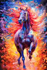 Obraz na płótnie Canvas Horse running, stylized colorful painting, expressive. Generative AI