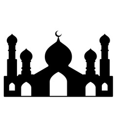 Mosque vector illustration. Silhouette mosque icon for sign and symbol of muslim worship place. Mosque icon of islam religion and muslim faith. Place of muslim to pray
