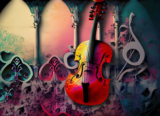 Gothic colorful background with music and love