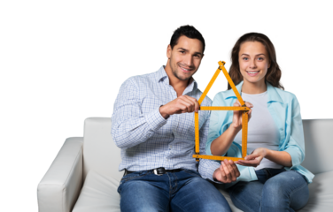 Happy young couple planning for a home