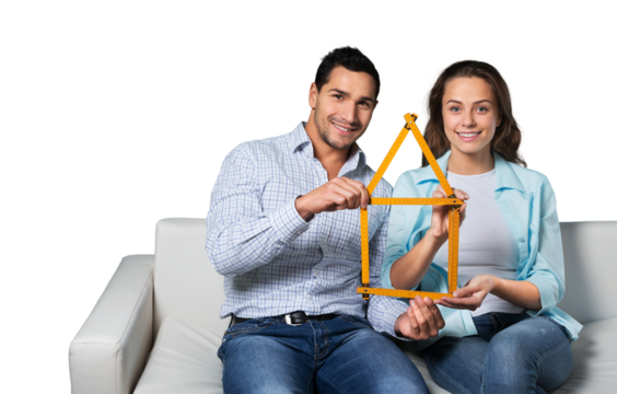 Happy young couple planning for a home