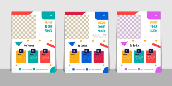 Kids school education admission flyer or poster design template front open sens