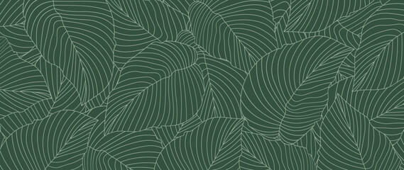 Vector botanical art. Abstract tropical leaf wallpaper, Luxurious nature leaf design in linear style. Design for fabric, print, cover, banner and invitation, wallpaper.