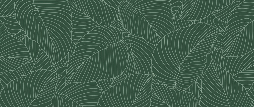 Vector botanical art. Abstract tropical leaf wallpaper, Luxurious nature leaf design in linear style. Design for fabric, print, cover, banner and invitation, wallpaper.