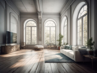 Stylish composition of cozy living room interior Created with Generative AI technology.