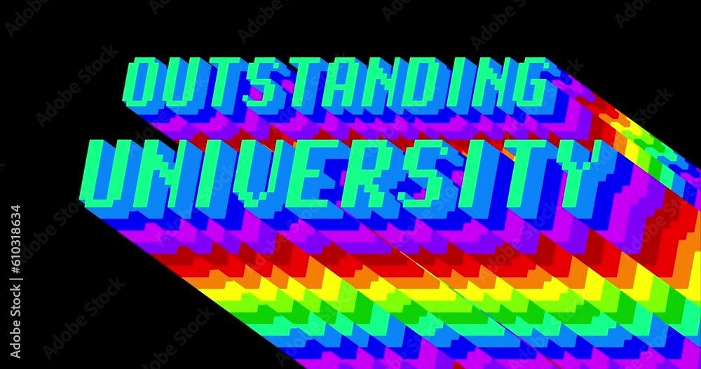 Poster outstanding university. 4k animated word with long layered multicolored shadow with the colors of a 