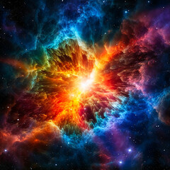 Obraz na płótnie Canvas Graphic representation of a supernova explosion in a distant galaxy. Ai generativ.