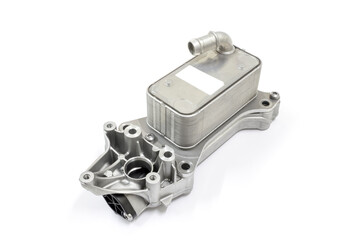 Engine oil cooling system on white background, isolated, Car maintenance service.