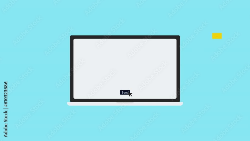 Poster send email animation with inside envelope. digital communication technology with laptop screen. netw