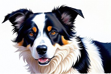 Fototapeta premium Playful colored border collie drawn in watercolor. Generative AI