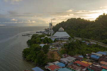 Aerial view of Sandakan Mosque during Sunset