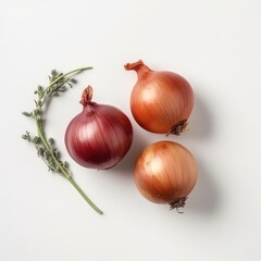 Overhead view of brown onions created with Generative AI technology