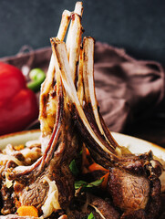 Roasted lamb chops with vegetables