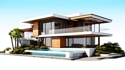 Exterior View of modern House isolated, Generative Ai