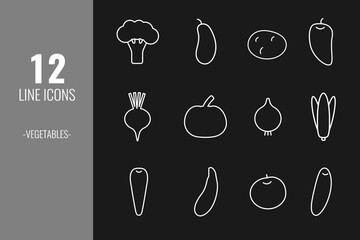 Set of food line icons isolated on black background. Vector illustration.
