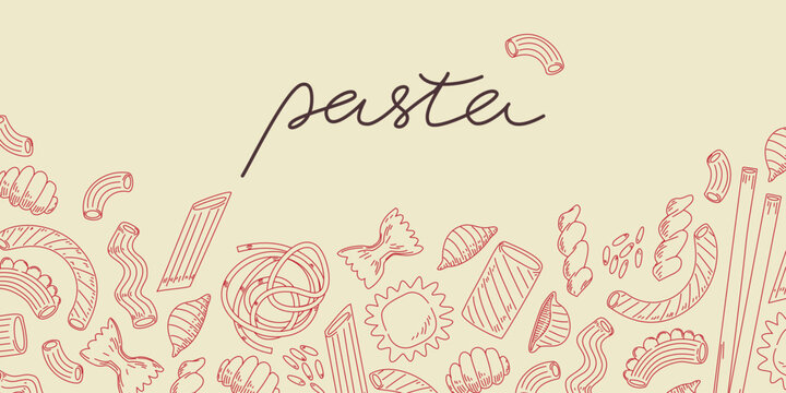 Italian pasta. Vector hand drawn illustration for menu, posters, cooking books, packeging design, banners