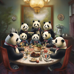 Pandas Behind a Dinner Table