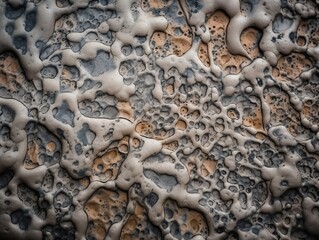 Silberne Tr&auml;nen: Fotorealistisches Detail von silbernen Tropfen auf einer Edelstahlplatte, eingefangen in texturierten organischen Formen und rohem Materialismus, Generative AI