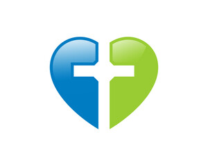 Heart love with christian cross in the middle