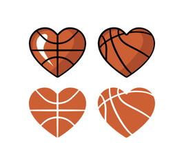 Heart Shaped Basketball Ball Set Logo Icon