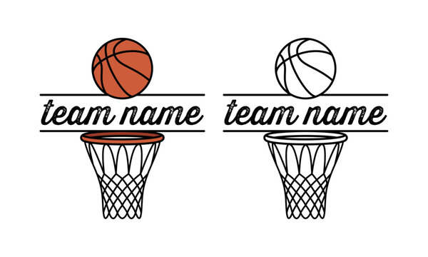 Basketball Ball and Hoop Split Team Name Frame Sports Monogram