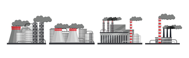 Industrial Plant and Complex with Steaming Chimney Vector Set