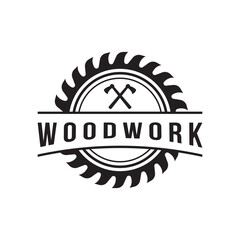 Wood saw premium logo template design with vintage carpentry tools.Logo for business, carpentry, lumberjack, label, badge.