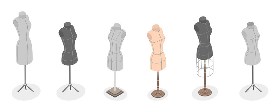 3D Isometric Flat  Set of Tailors Mannequins