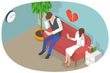 3D Isometric Flat  Conceptual Illustration of Family Breakup