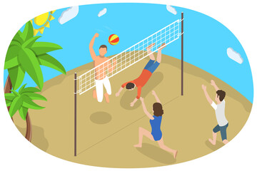 3D Isometric Flat  Conceptual Illustration of Beach Volleyball