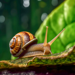 Edible snail, crawls across the forest floor