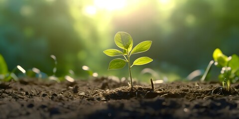 Young green plant growing at sunlight.Generative ai.