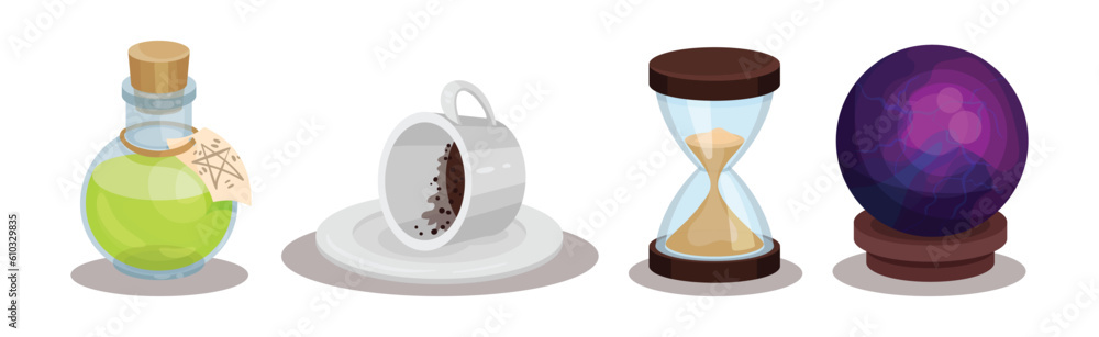Aufkleber magic and wizardry objects and elements vector set