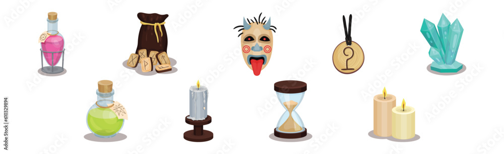Aufkleber magic and wizardry objects and elements vector set