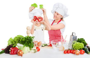 Mother and Daughter Having Fun in the Kitchen Isolated