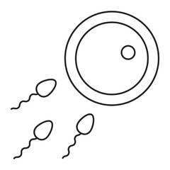 Spermatozoon fertilizing egg icon vector isolated. Fertilization process, line symbol of insemination. Concept of medicine and biology, reproduction process.