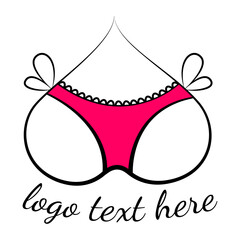 Lingerie shop logo vector isolated. Sexy red logotype for female underwear. Concept of beautiful clothing, female fashion. Pink lingerie. Cute panties.