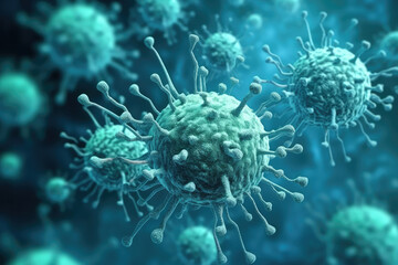 Naklejka na ściany i meble The attack of coronavirus on cells.
