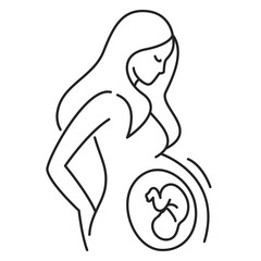 Pregnanat woman icon vector isolated. Line symbol of young woman expecting baby. Pregnancy and maternity concept. Fetus in utero.