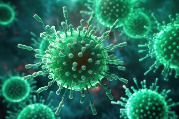 Fototapeta na wymiar The attack of coronavirus on cells.