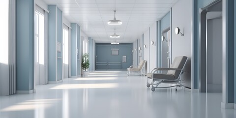 Blurred interior of hospital - abstract medical background. Generative AI