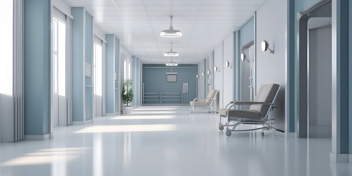 Fototapeta Blurred interior of hospital - abstract medical background. Generative AI
