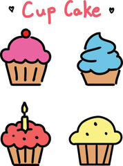 cup cakes collection in hand drawn style vector